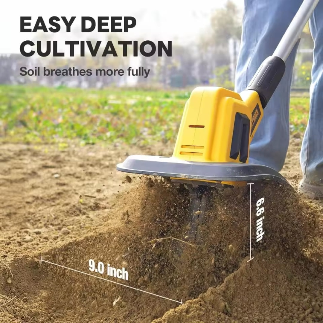 20V Cordless Electric Tiller Cultivator – 360RPM Garden Soil Rototiller with 2×2.0Ah Batteries & Charger, 9" Width × 6.6" Depth