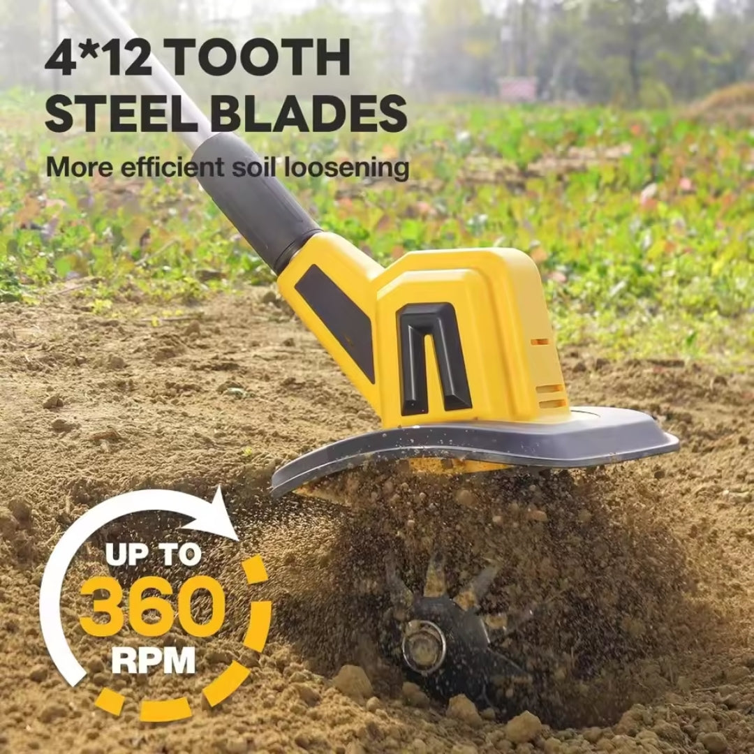 20V Cordless Electric Tiller Cultivator – 360RPM Garden Soil Rototiller with 2×2.0Ah Batteries & Charger, 9" Width × 6.6" Depth