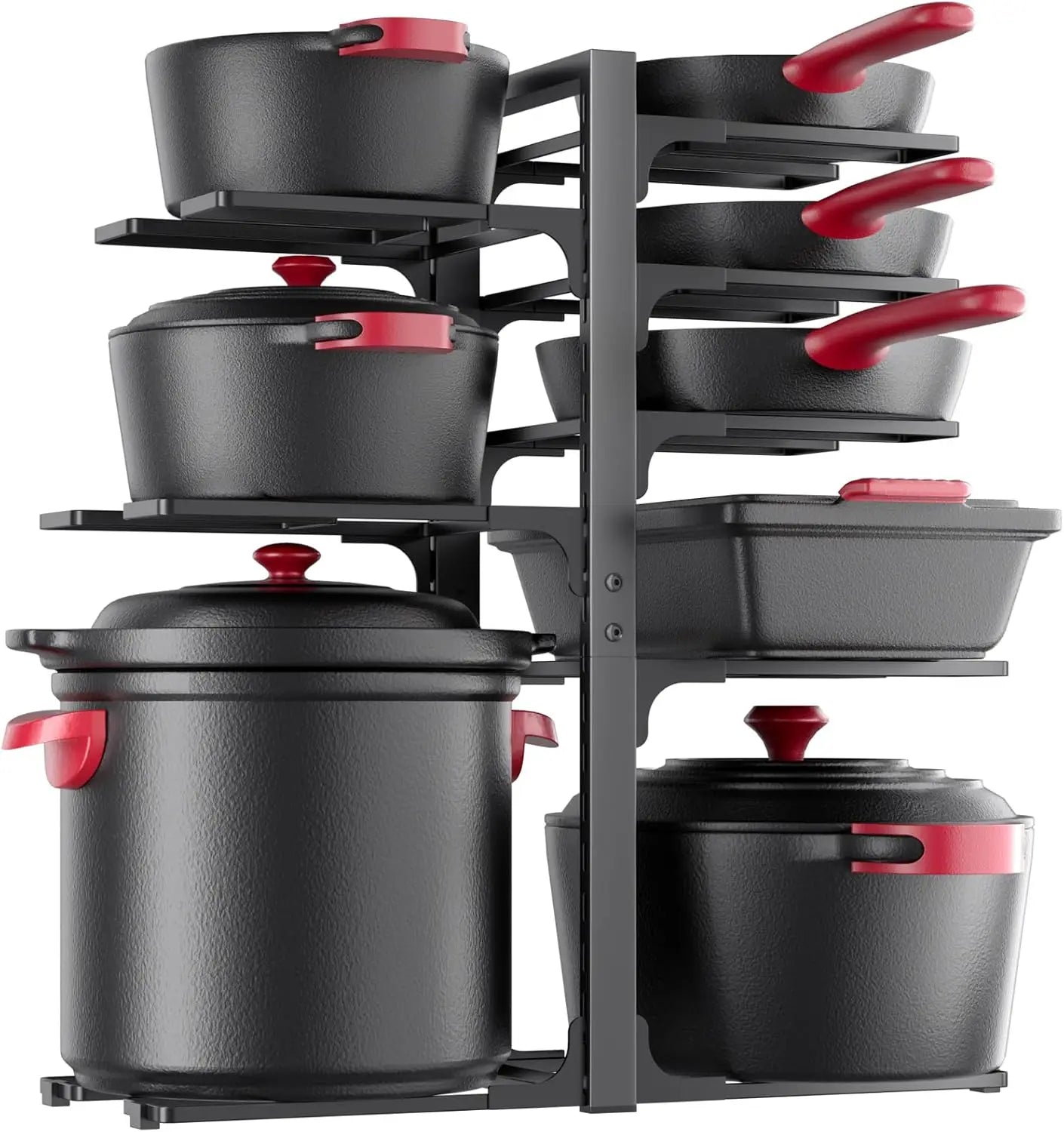 21" Heavy-Duty Pots and Pans Organizer – Adjustable 8-Tier Pan Rack for Cabinet Storage