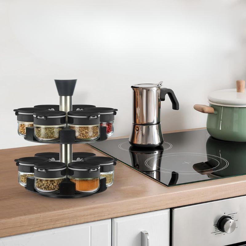 2 Layer Rotating Spice Rack with 12 Jars – Kitchen Spice Organizer