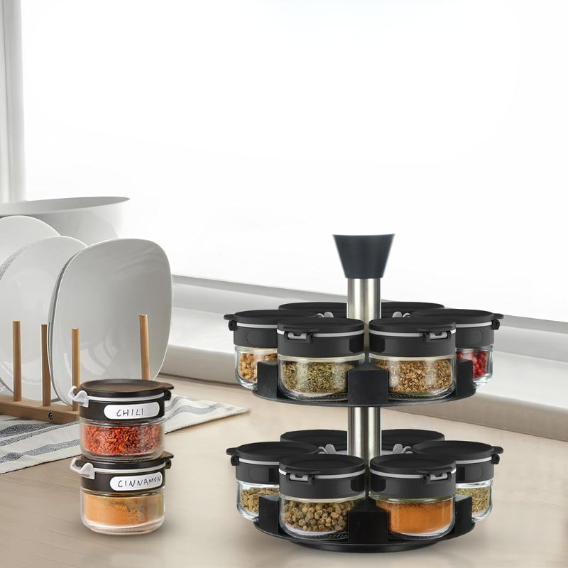 2 Layer Rotating Spice Rack with 12 Jars – Kitchen Spice Organizer