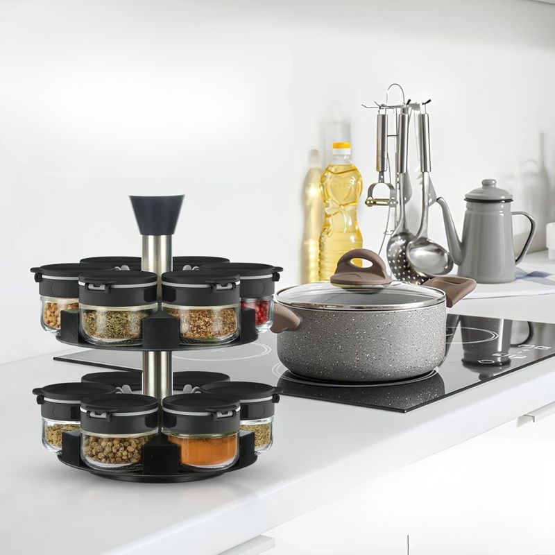 2 Layer Rotating Spice Rack with 12 Jars – Kitchen Spice Organizer