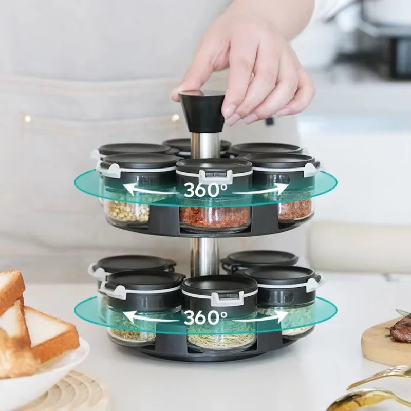 2 Layer Rotating Spice Rack with 12 Jars – Kitchen Spice Organizer
