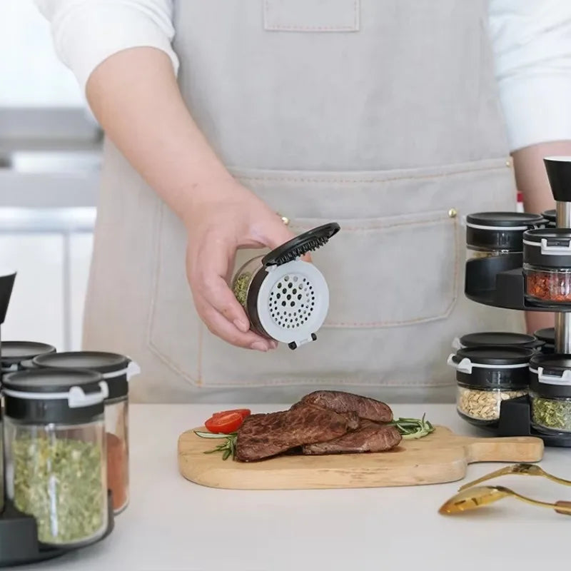 2 Layer Rotating Spice Rack with 12 Jars – Kitchen Spice Organizer