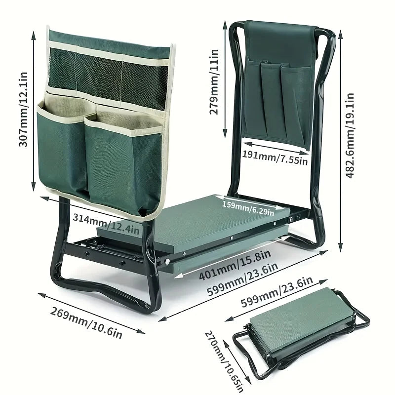 2 in 1 Garden Kneeler & Seat - with Foam Pad and Tool Pouch