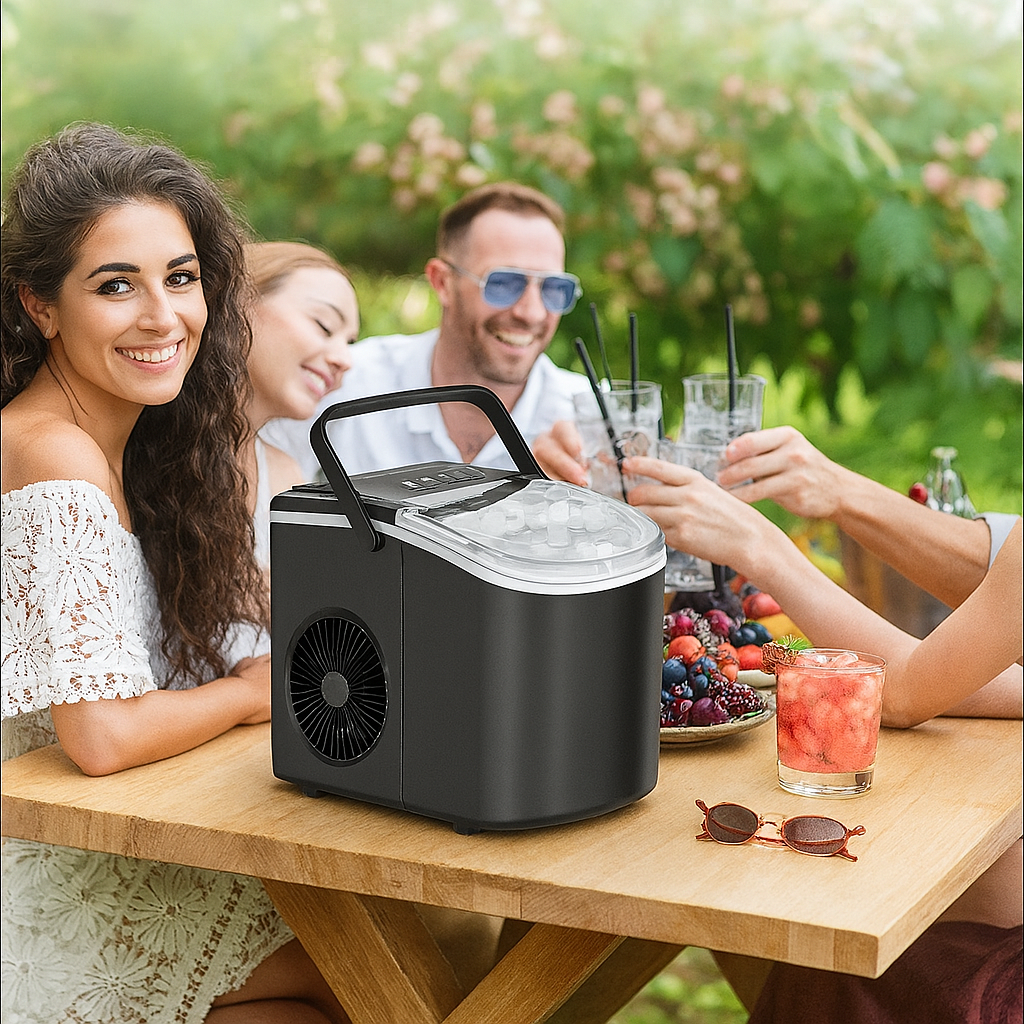Mini Ice Cube Maker with Handle – Self-Cleaning, Fast Ice