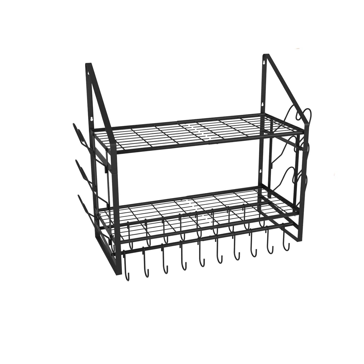 35" Wall Mounted Pot Rack – 2-Tier Hanging Pots and Pans Organizer with 20 Hooks & 6 Lid Holders