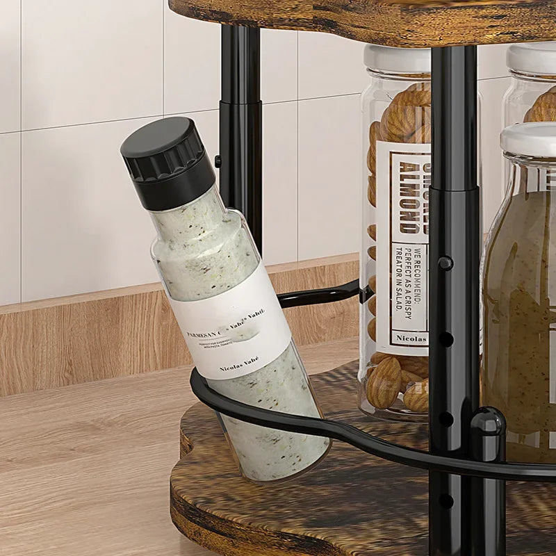 360° Rotating Wooden Spice Rack – Kitchen Organizer for Oil, Salt & Soy Bottles
