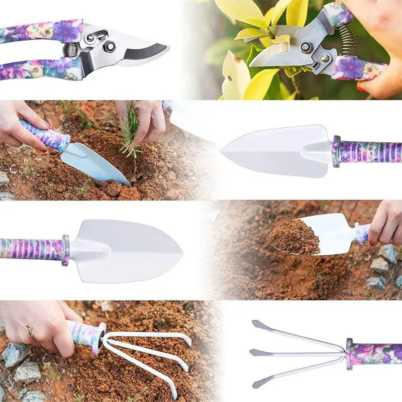 5 pcs Floral Print Garden Tool Set – Pruner, Shears & Sprayer