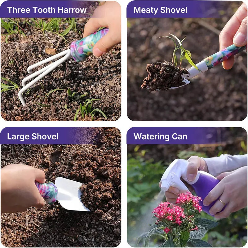 5 pcs Floral Print Garden Tool Set – Pruner, Shears & Sprayer