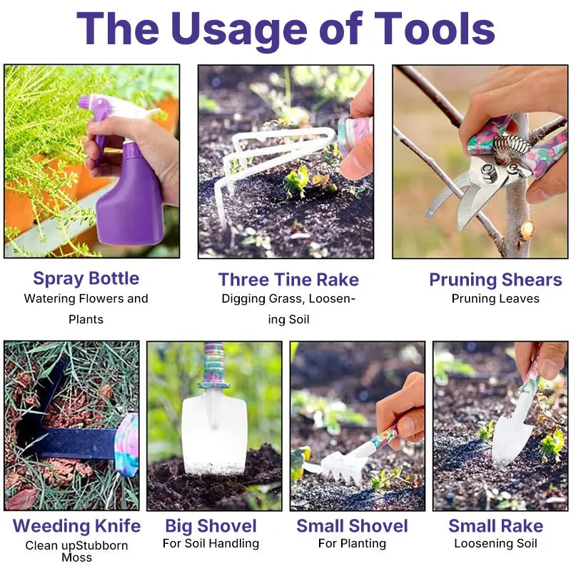 5 pcs Floral Print Garden Tool Set – Pruner, Shears & Sprayer