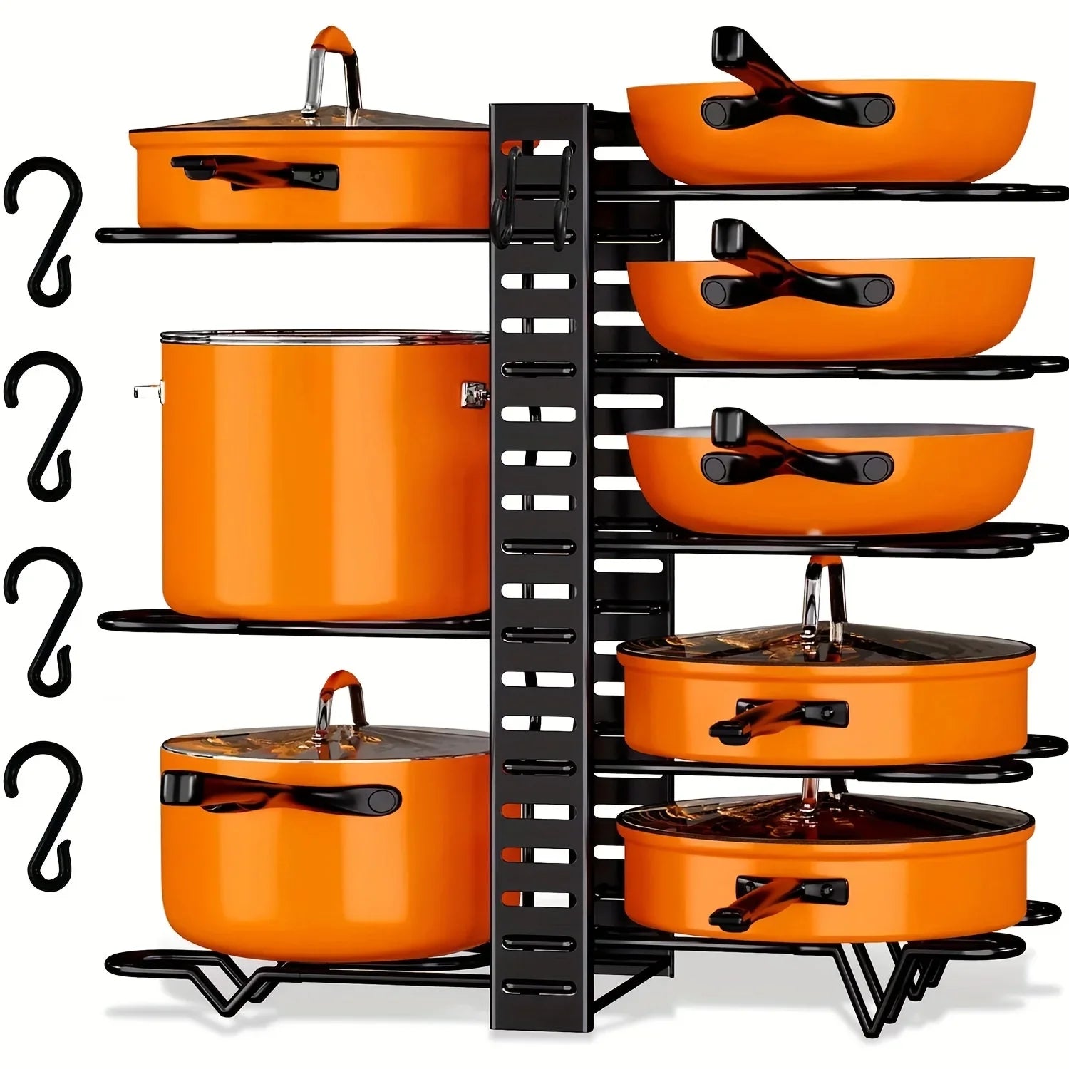 8-Tier Heavy-Duty Pot Rack Organizer – Adjustable Metal Pan Holder for Kitchen Cabinet, Countertop, or Pantry