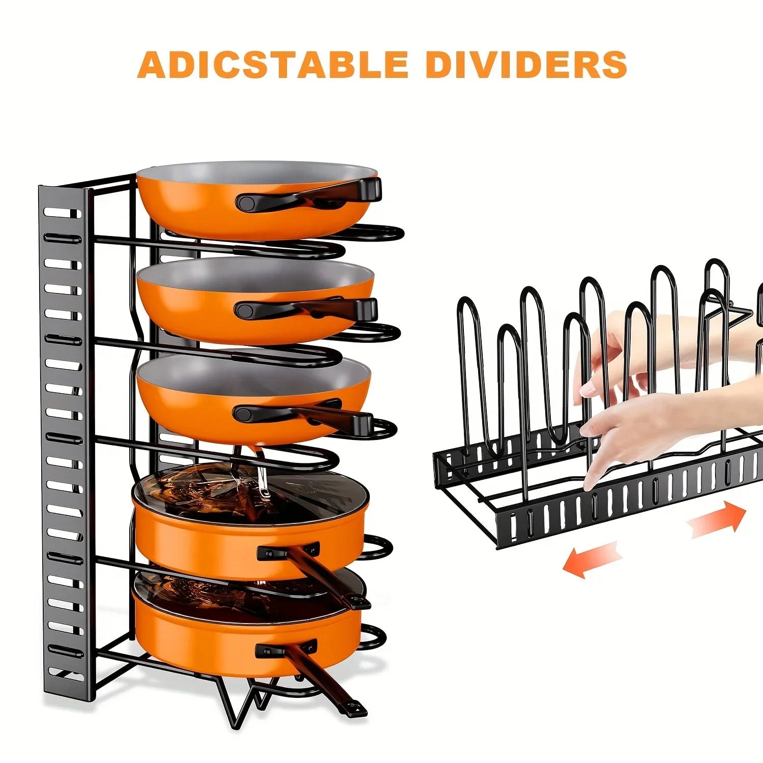 8-Tier Heavy-Duty Pot Rack Organizer – Adjustable Metal Pan Holder for Kitchen Cabinet, Countertop, or Pantry