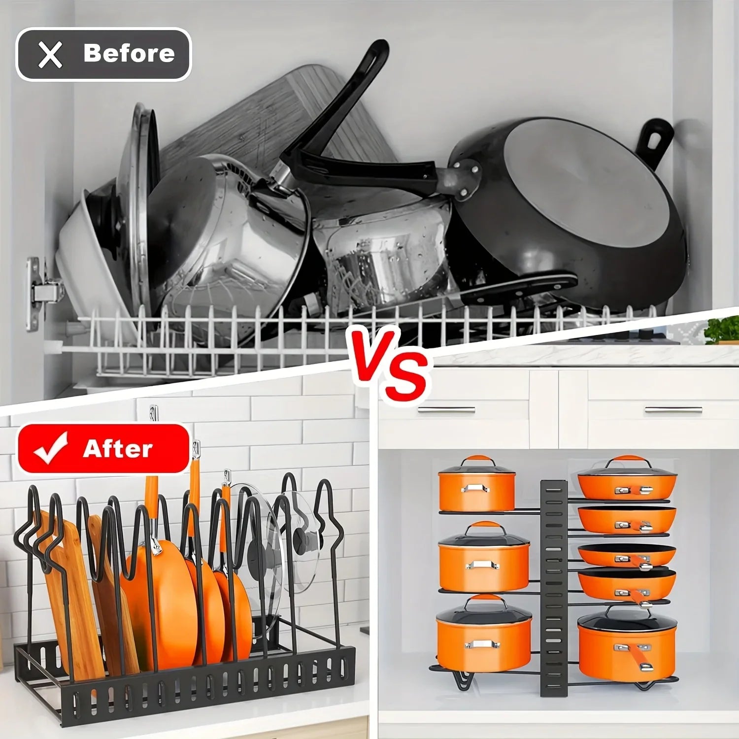 8-Tier Heavy-Duty Pot Rack Organizer – Adjustable Metal Pan Holder for Kitchen Cabinet, Countertop, or Pantry