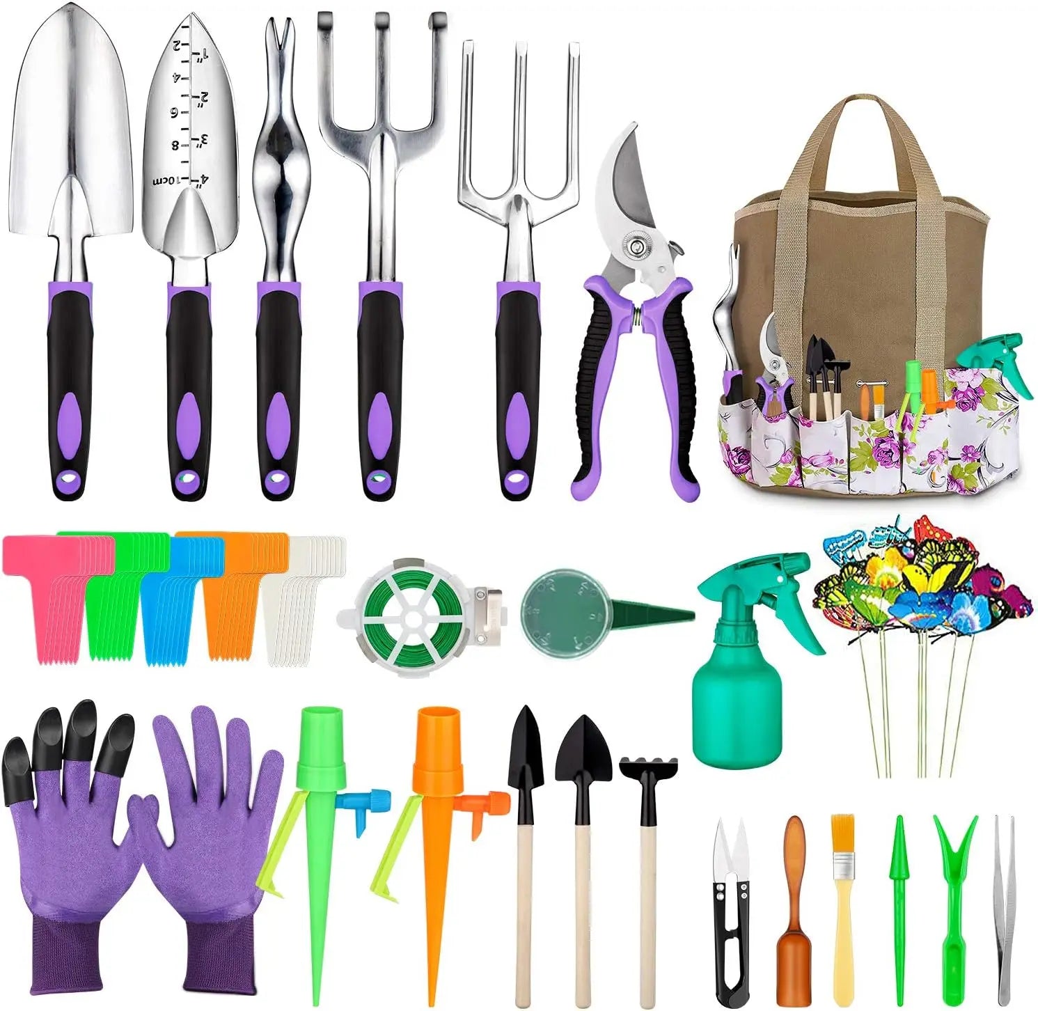 83 Piece Garden Tools Set - Heavy Duty Aluminum Gardening Kit with Tote Bag