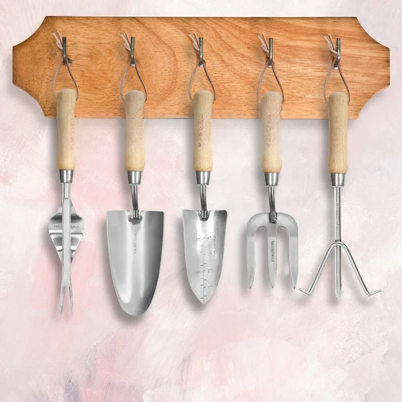8 Piece Pink Garden Tool Set – Stainless Steel with Wood Handles