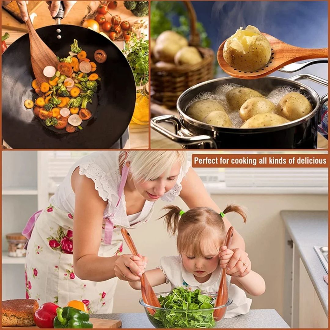 9-Piece Wooden Utensil Set – Heat-Resistant & Durable