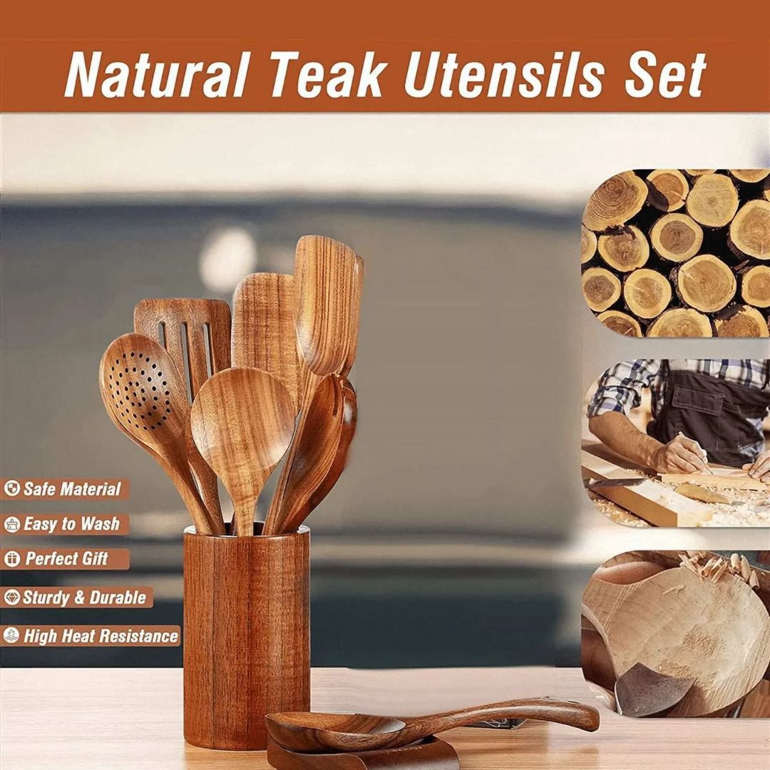 9-Piece Wooden Utensil Set – Heat-Resistant & Durable