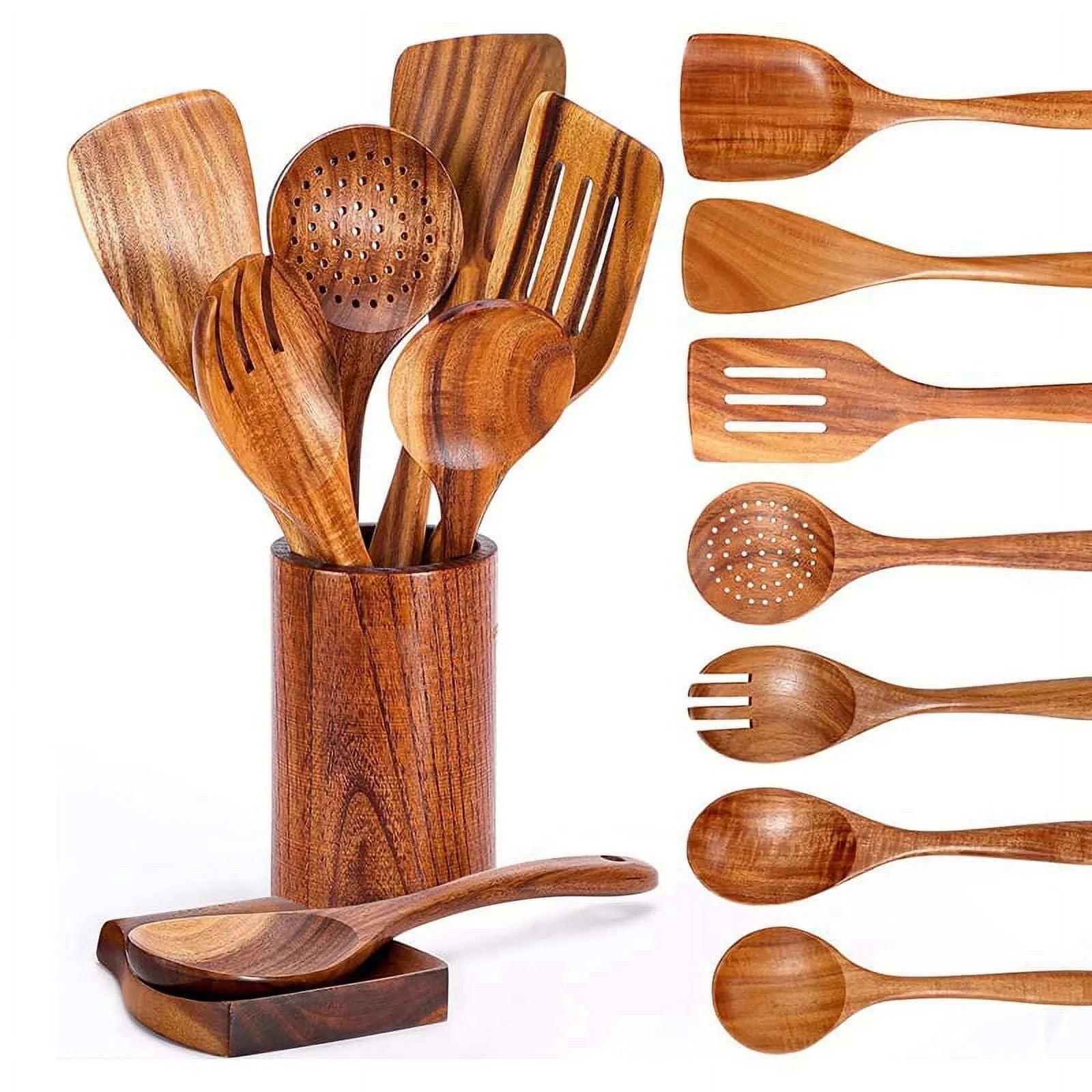 9-Piece Wooden Utensil Set – Heat-Resistant & Durable