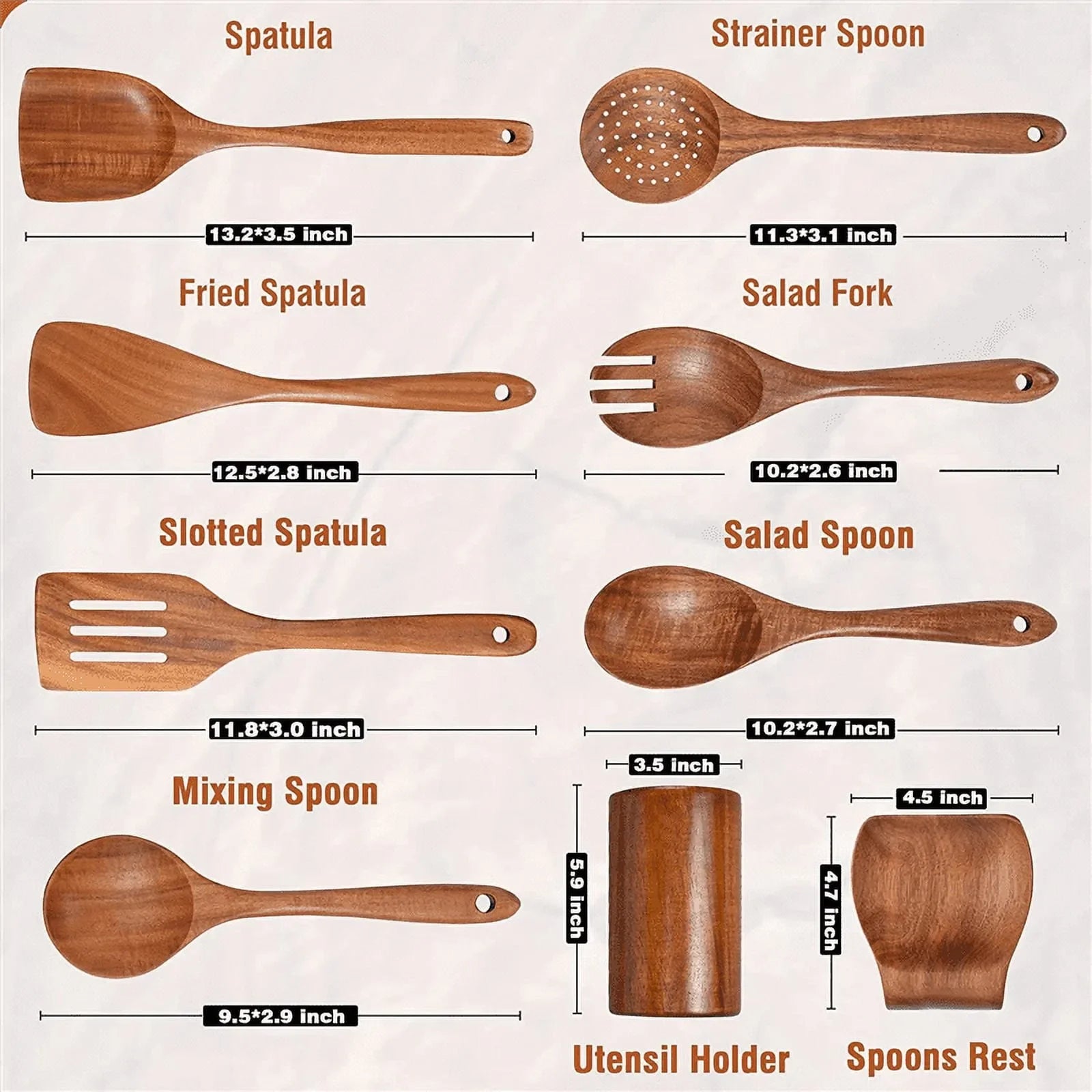 9-Piece Wooden Utensil Set – Heat-Resistant & Durable