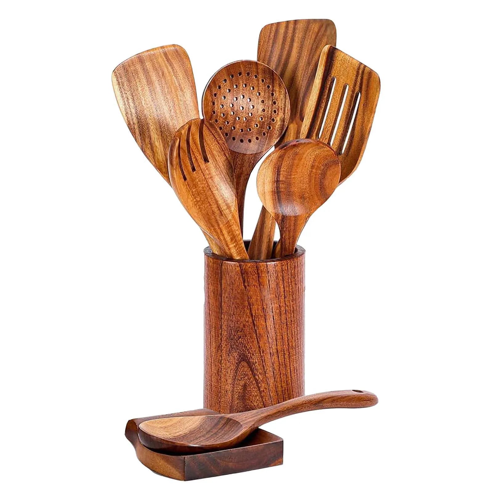 9-Piece Wooden Utensil Set – Heat-Resistant & Durable