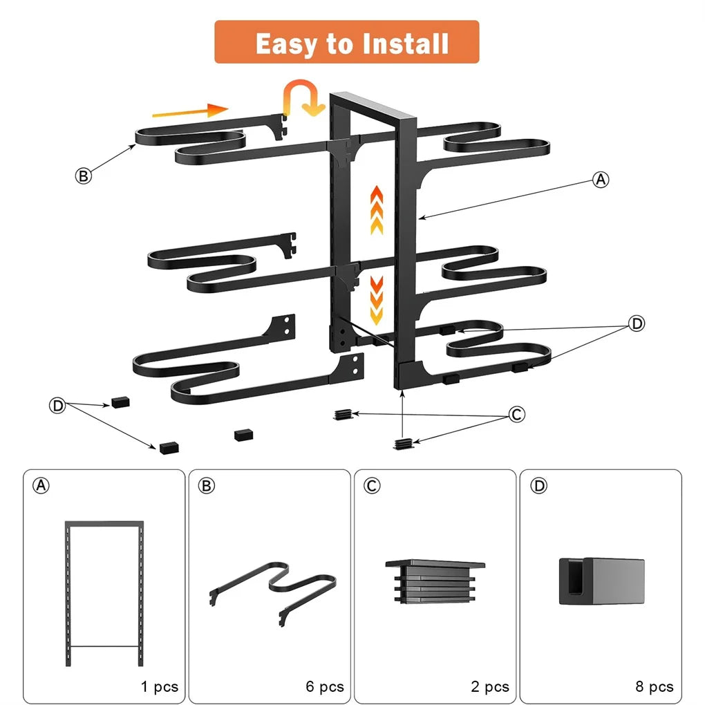 Adjustable 6-Tier Pots and Pans Organizer Rack – Heavy Duty Metal Cookware Shelf