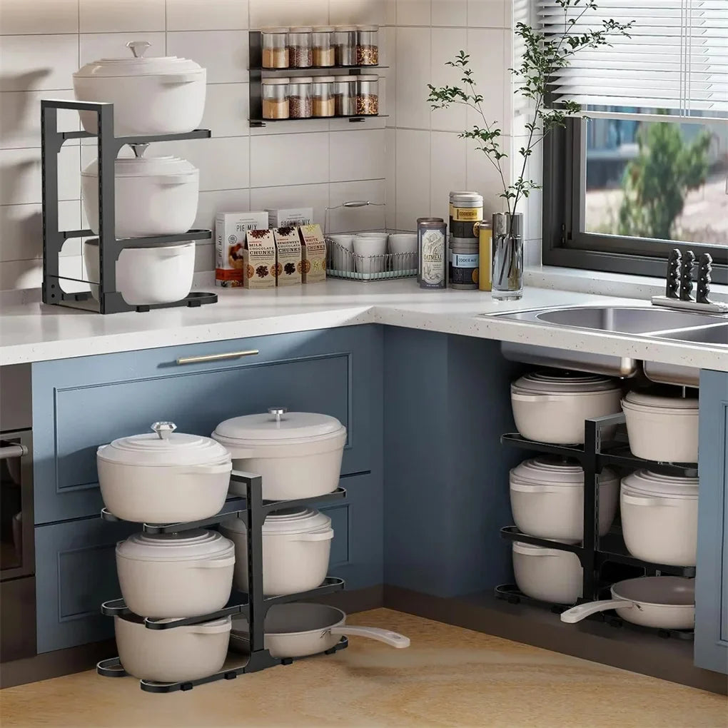 Adjustable 6-Tier Pots and Pans Organizer Rack – Heavy Duty Metal Cookware Shelf