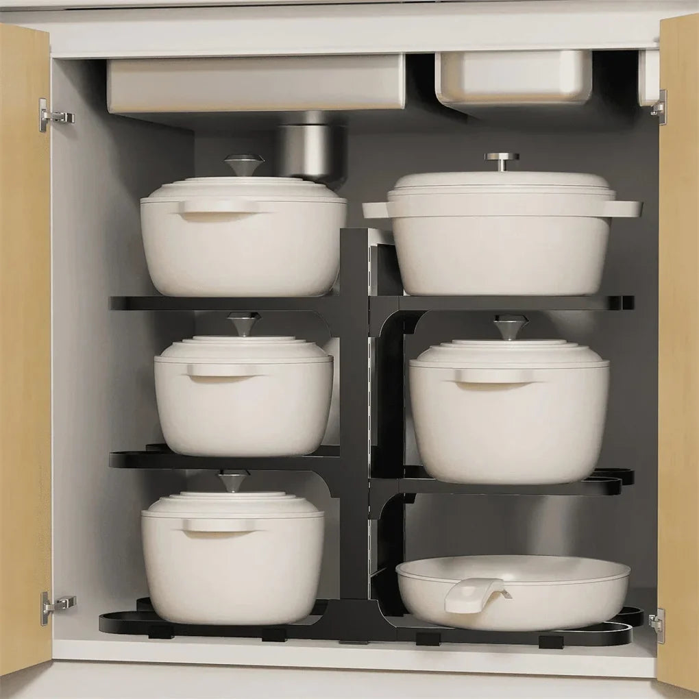 Adjustable 6-Tier Pots and Pans Organizer Rack – Heavy Duty Metal Cookware Shelf