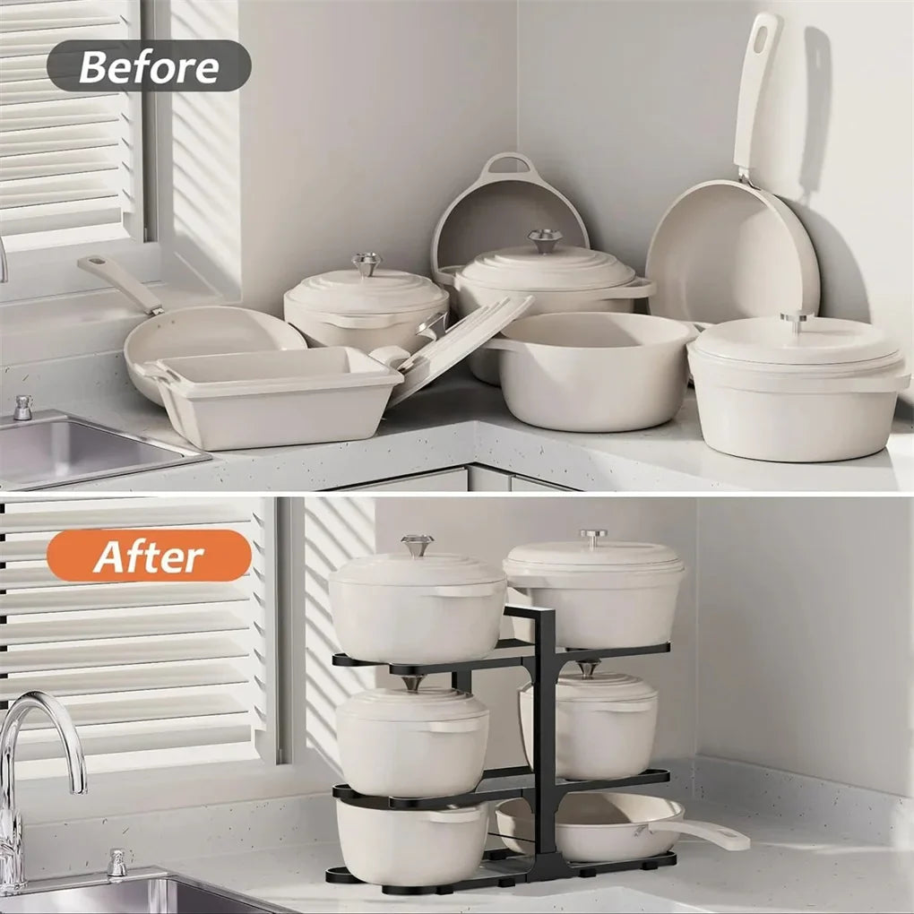 Adjustable 6-Tier Pots and Pans Organizer Rack – Heavy Duty Metal Cookware Shelf