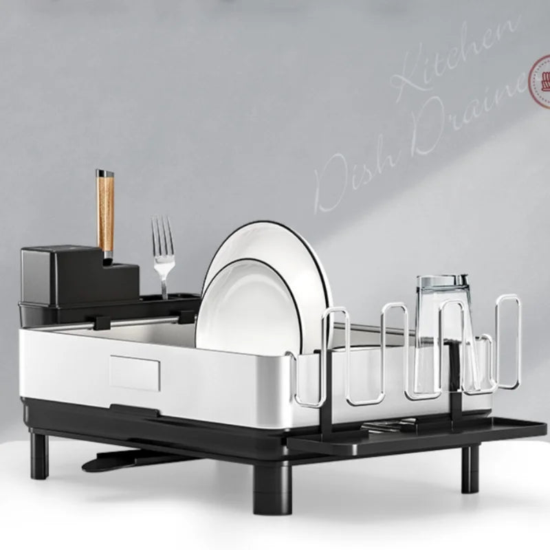 Compact Space Saving Dish Rack - with Flatware Caddy & Self Draining Tray