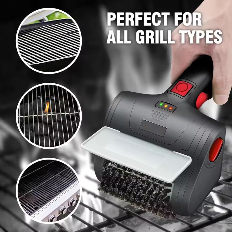 Cordless Electric Grill Scrub Brush – Rechargeable BBQ Cleaning Tool with Stainless Steel Bristles