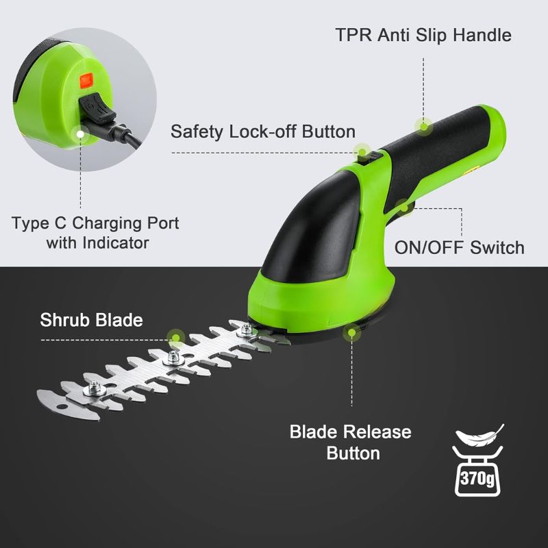 Cordless Grass & Shrub Trimmer – 2 in 1 Rechargeable Cutter