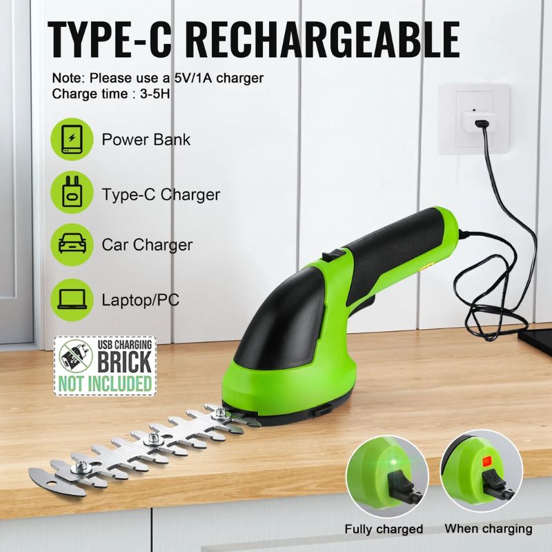 Cordless Grass & Shrub Trimmer – 2 in 1 Rechargeable Cutter