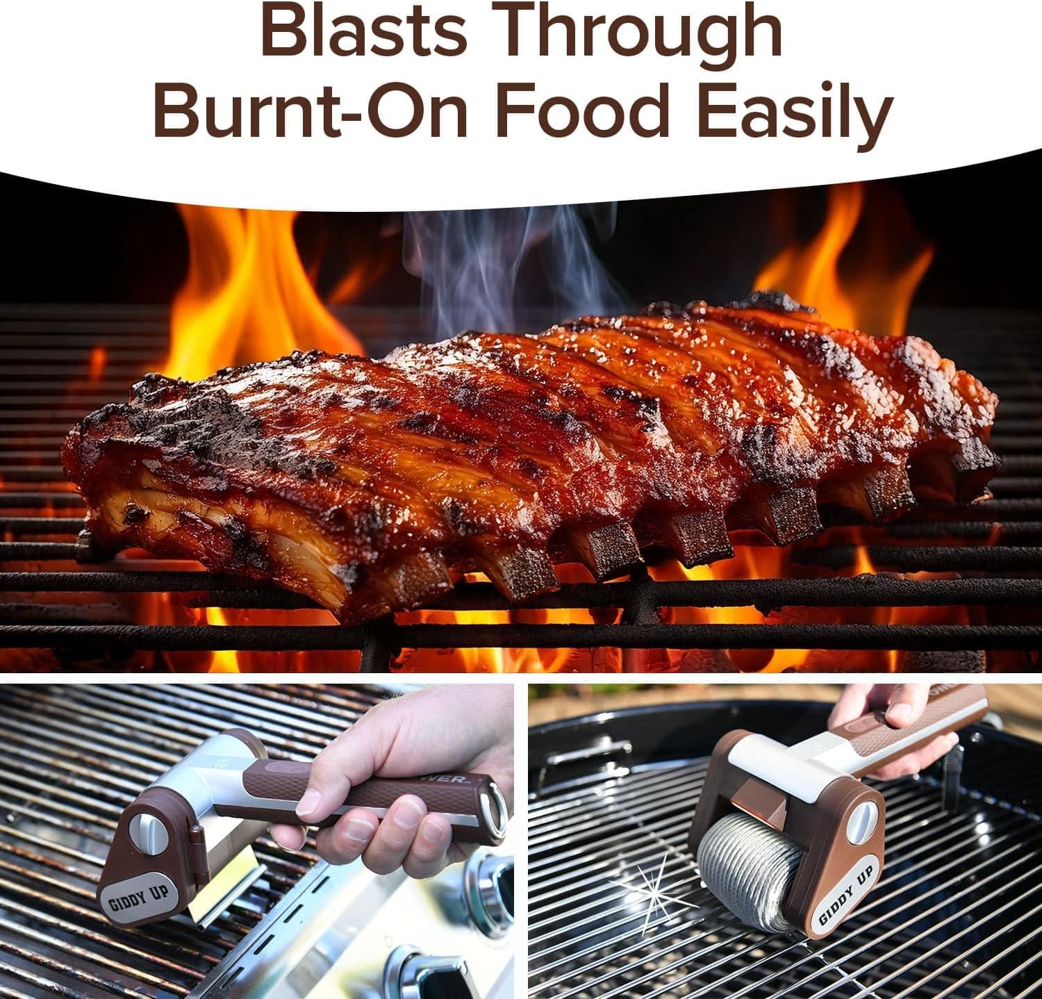Cordless Rechargeable Grill Brush – 350 RPM Stainless Steel Roller BBQ Cleaner with LED Light