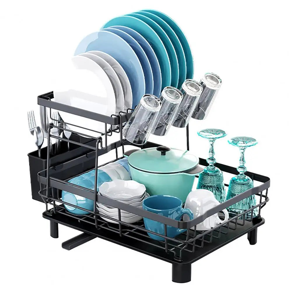 Dish Drying Rack with Drainboard - Large Capacity Double-Layer Anti-Rust