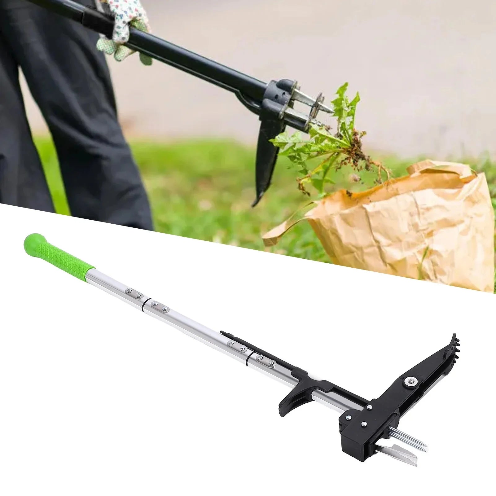 Dual Head Stand Up Weeder Tool - Anti-Slip Claw Grip & Long Handle