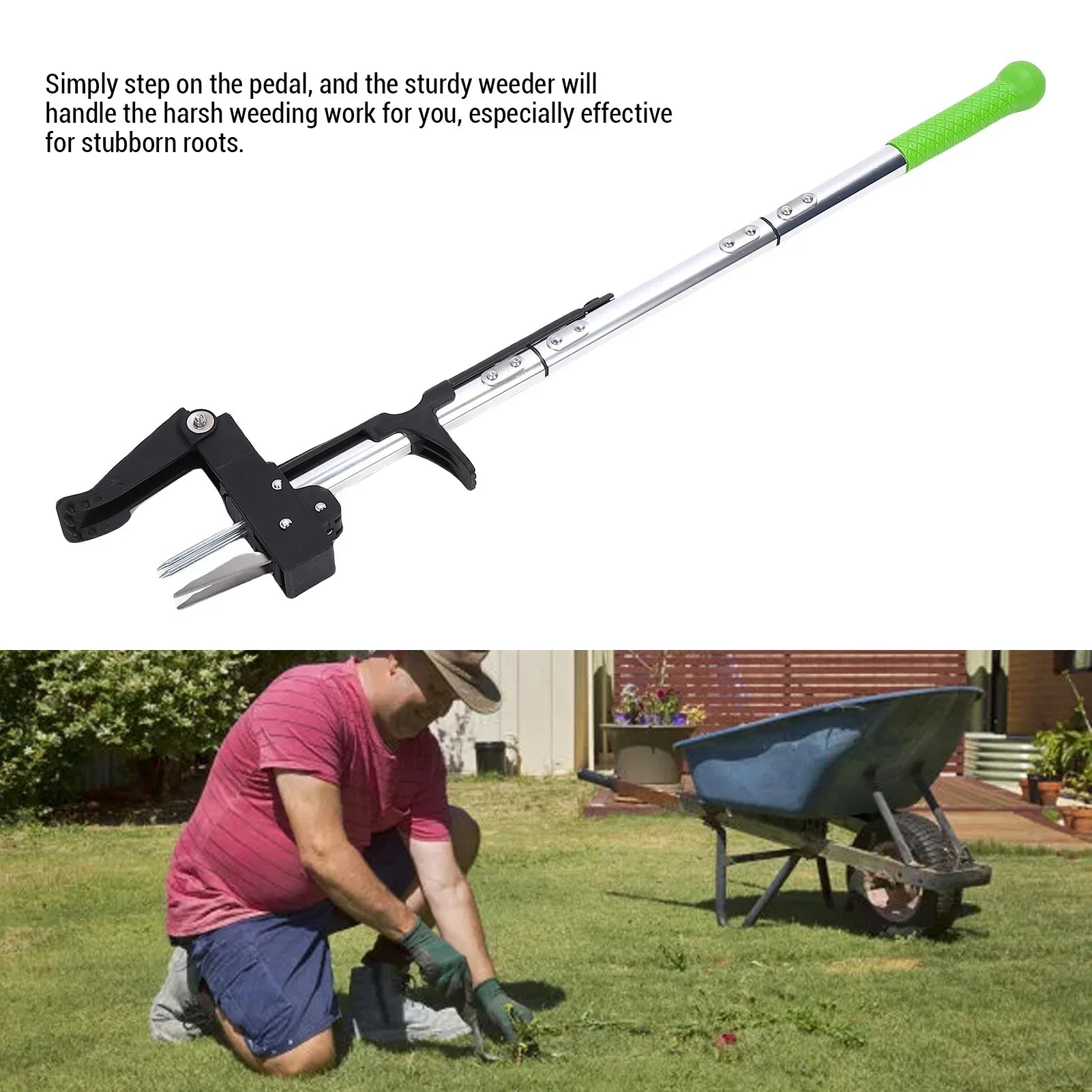 Dual Head Stand Up Weeder Tool - Anti-Slip Claw Grip & Long Handle