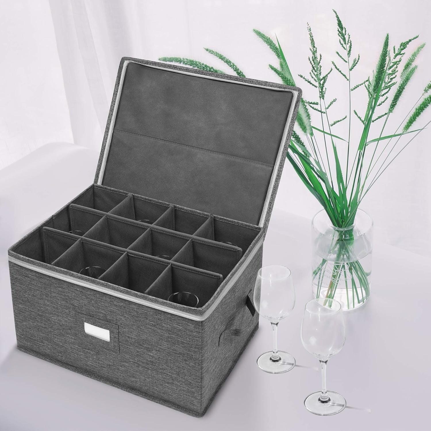 Durable Glass Storage Box – Holds 16 Glasses with Dividers