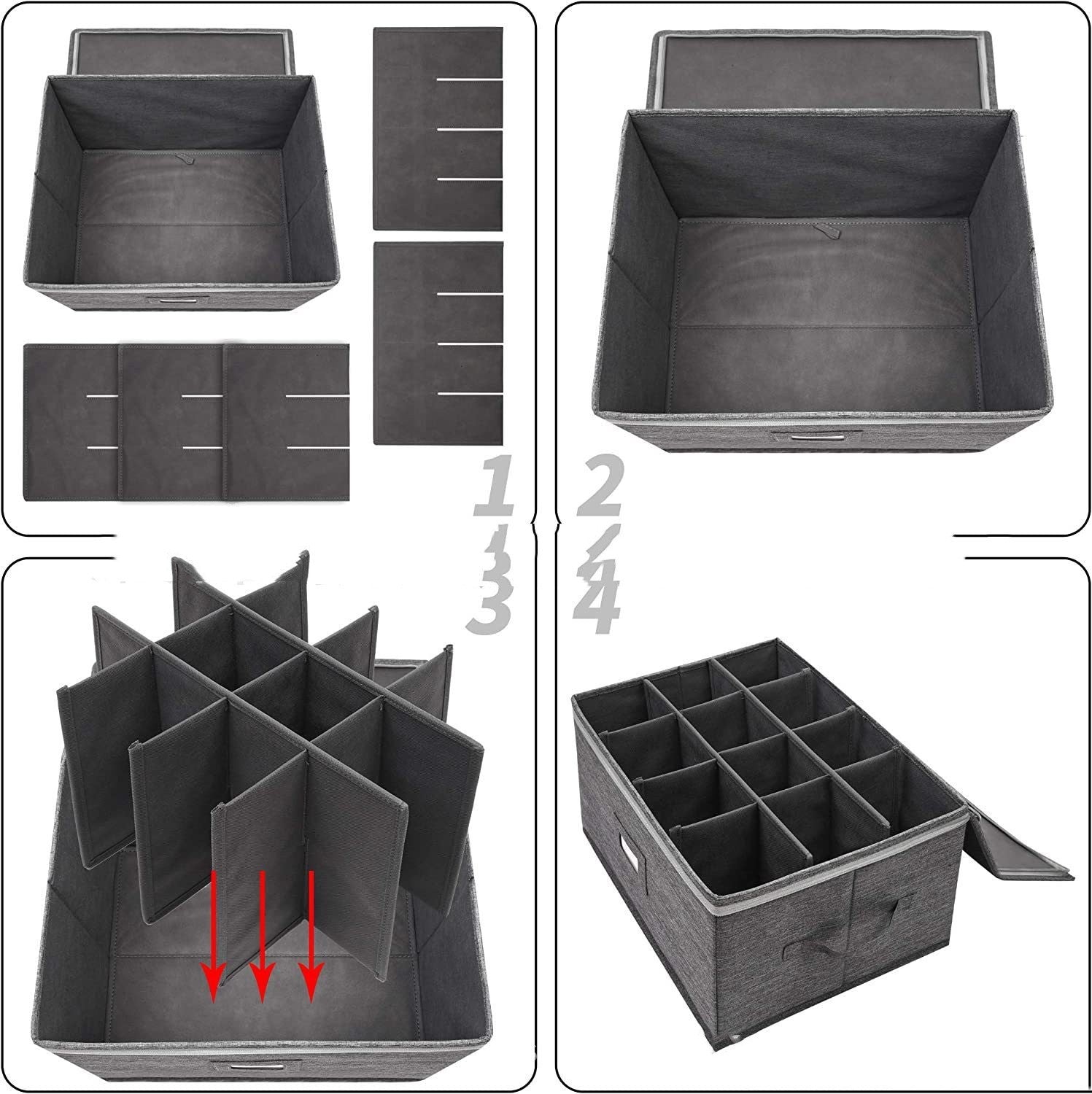 Durable Glass Storage Box – Holds 16 Glasses with Dividers