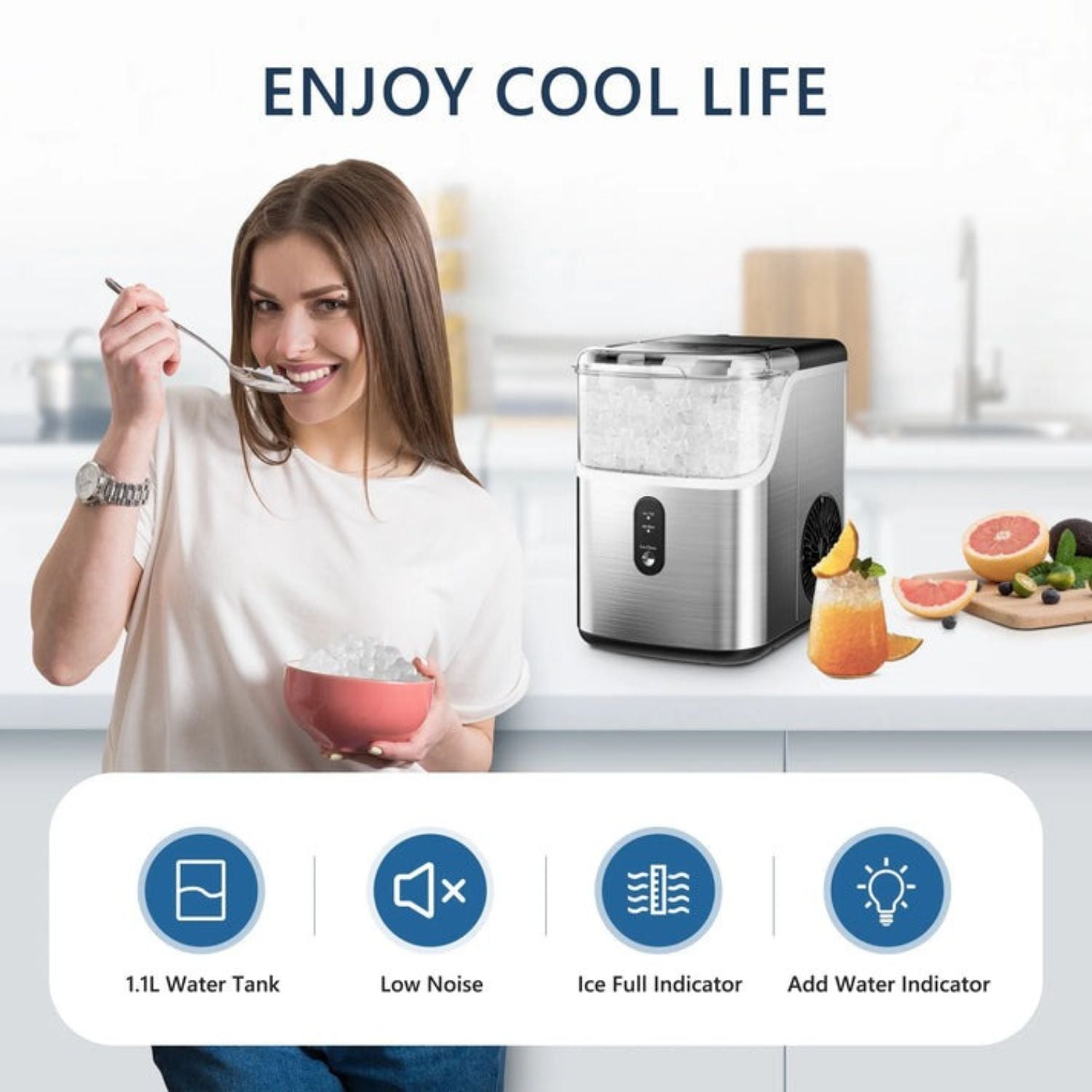 Effortless Ice Maker – Stainless Steel, Self-Cleaning