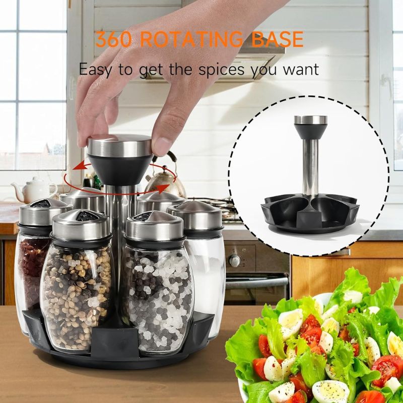 Elegant Kitchen Spice Rack Set – Glass Jars & Rotating Base
