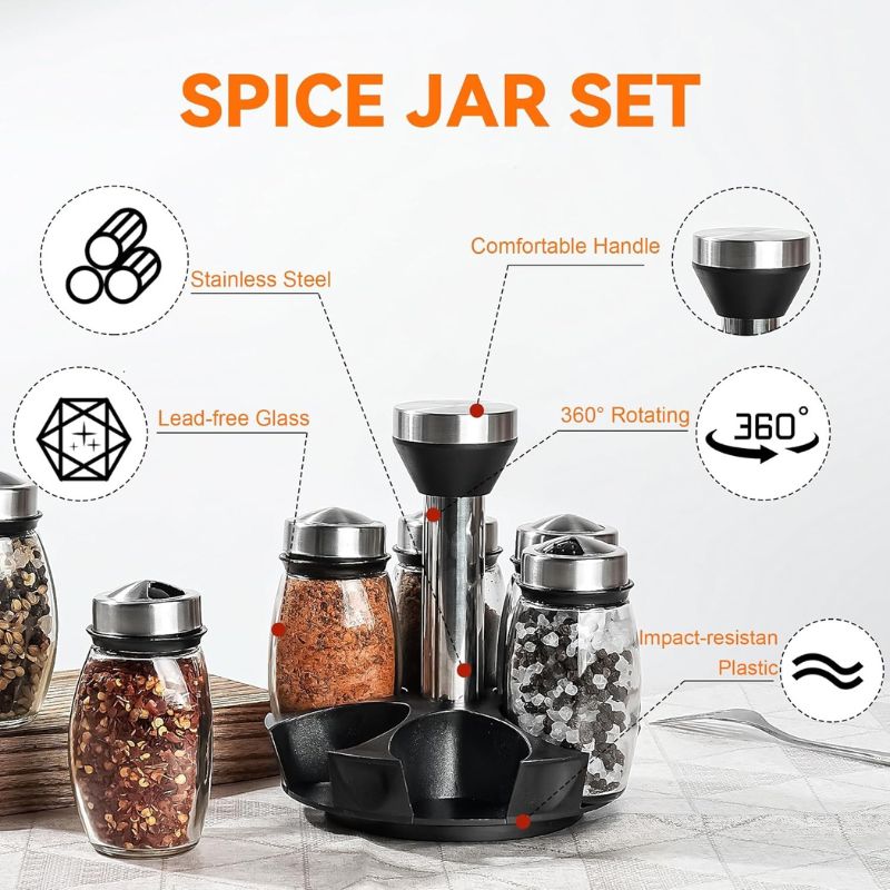Elegant Kitchen Spice Rack Set – Glass Jars & Rotating Base