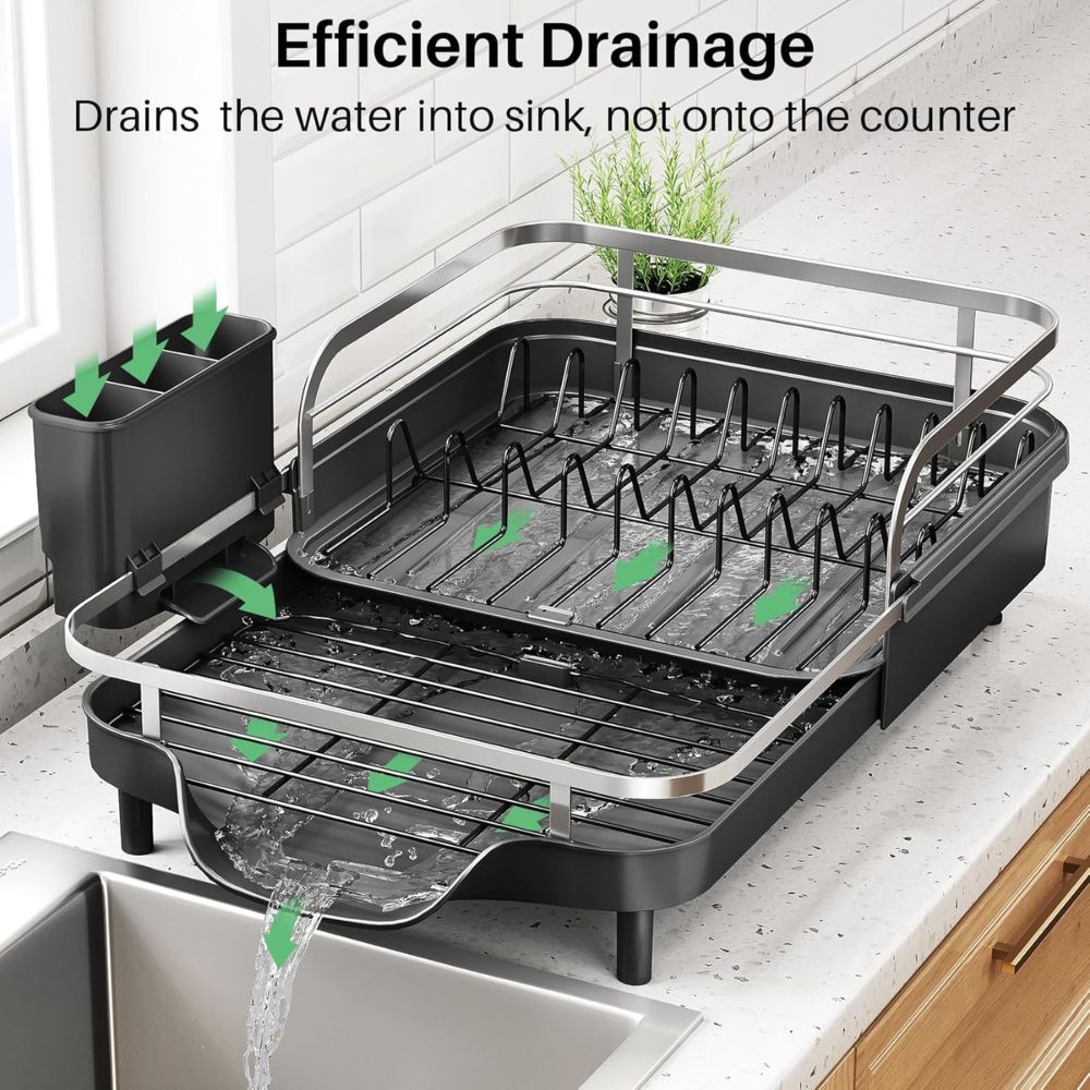 Expandable Stainless Steel Dish Drying Rack – Easy Kitchen Organization