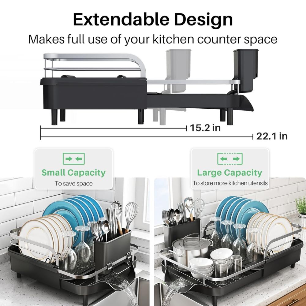 Expandable Stainless Steel Dish Drying Rack – Easy Kitchen Organization