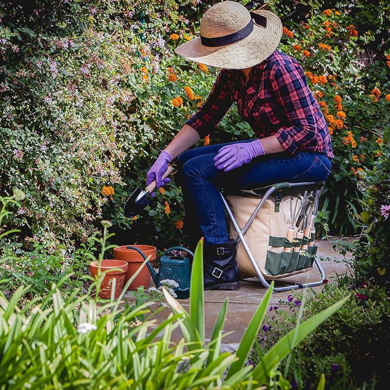 Gardener Folding Seat with Tools – Portable Garden Stool & Detachable Tote