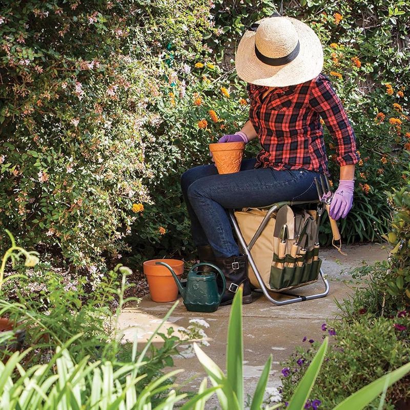 Gardener Folding Seat with Tools – Portable Garden Stool & Detachable Tote