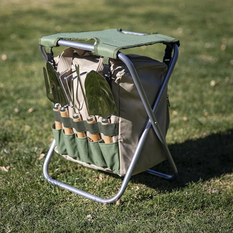 Gardener Folding Seat with Tools – Portable Garden Stool & Detachable Tote