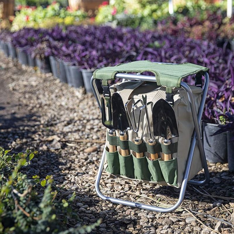 Gardener Folding Seat with Tools – Portable Garden Stool & Detachable Tote