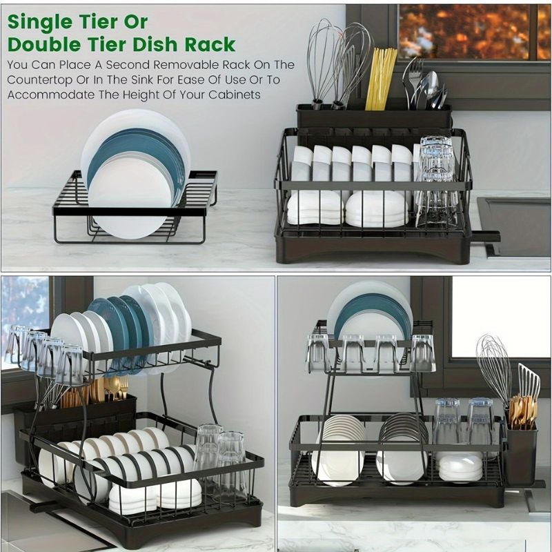 Large Capacity Dish Drying Rack - No Tools, Smart Drain Design