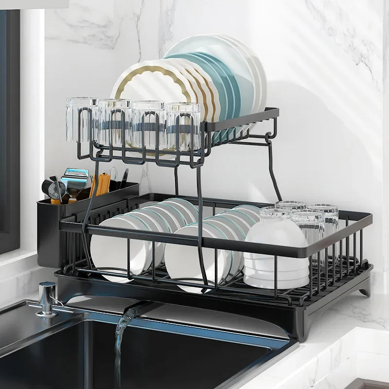Large Capacity Dish Drying Rack - No Tools, Smart Drain Design